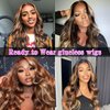Beliself Ready to Wear Glueless Wig Human Hair Pre Plucked Pre Cut 5x5 HD Lace Closure Wigs Human Hair Body Wave Lace Front Wigs 180% Density 4/27 Ombre Highlight Honey Blonde Wig Human Hair 20 Inch