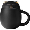 Liywall - Ceramic Tea Mug with Infuser and Lid, Cat Design Handmade Porcelain Tea Cup Strainer With Portable Shockproof Storage Case for Travel Office Home,Wife Girlfriend Gift - Black