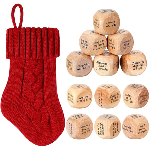 Hollowfly 12 Pcs Christmas Game Dice Gifts for Family Party Christmas Party Stocking Stuffers Gift Exchange Dice Game Xmas Game Ice Breaking Dice with Stocking for Women Men Adults