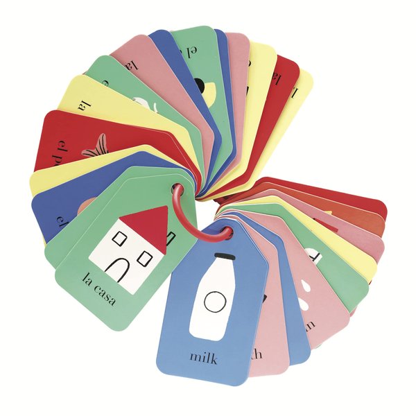 Serabeena Spanish English Flash Cards - English & Spanish Learning for Toddlers 1-3 Plus - Picture Words Flash Cards - Bilingual Language Development - 26 Double-Sided Spanish Vocabulary Flash Cards