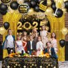 AIBIIN 78Pcs Black and Gold New Years Decorations 2025 Happy New Year Decorations Kit New Year Banner, New Year Balloon Arch and Gold Foil Fringe Curtain for 2025 New Years Eve Party Supplies