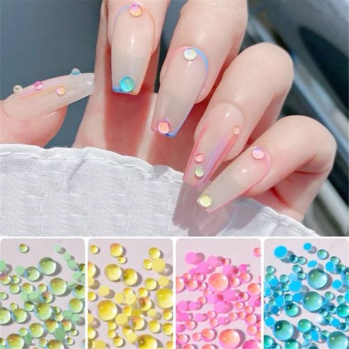 900 PCS New Gradient Imitation Pearl Mermaid Bubble Beads Symphony Semi-Circular Pearl Mixed Size 2/3/4/5/6/7 mm Candy Color Aurora Glass Beads DIY Materials for Nail Art Decoration (9 Colors)