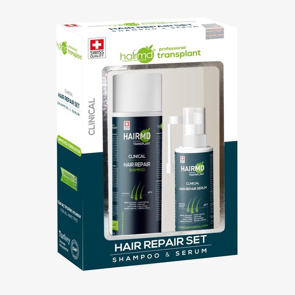 HairMD Transplant Hair Repair Set with Shampoo and Serum - Potent Hair Loss Treatment Formula with Biotin, Keratin, Collagen, Provitamin B5 - Soothing Hair Care Products for Hair Transplant Recovery