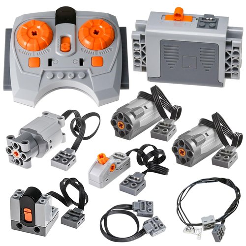BloxBrix 9 pcs Technic-Parts Compatible with Major-Brand Power-Functions Remote-Control M & L Motors-Sets-Battery Box for STEM Project Moc Building Blocks