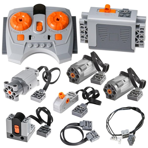 BloxBrix 9 pcs Technic-Parts Compatible with Major-Brand Power-Functions Remote-Control M & L Motors-Sets-Battery Box for STEM Project Moc Building Blocks