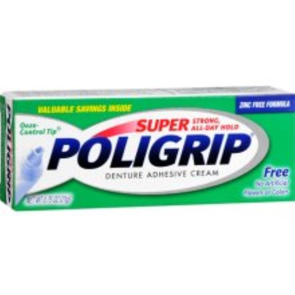 Super POLIGRIP Denture Adhesive Cream Artificial Flavor/Color Free 0.75 oz (Pack of 4)