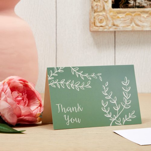 Best Paper Greetings 48 Pack Thank You Cards with Envelopes Bulk for Weddings, Baby Showers, Business, Graduation - 6 Floral Designs (Pink & Sage Green, 4x6 In)