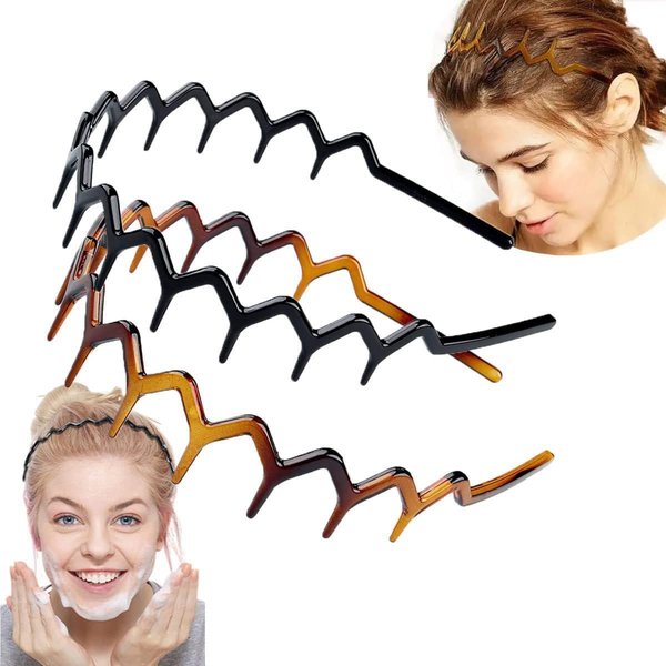 YuanHolumid 2Pcs Zigzag Headband Headband with Teeth Tooth Headband,Plastic Wavy Hair Comb Headband Zig Zag Plastic Tooth Hair Comb Plastic Headband Hair Accessories