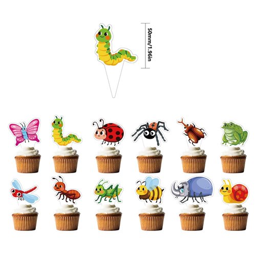 24Pcs Summer Spring Insects Cupcake Toppers Bee Bugs Snails Ladybug Cupcake Bug Party Favors For Girls,Boys, Baby Shower Birthday Party Decorations