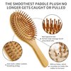 EKONAER 4 PCS Bamboo Hair Brush Set With Natural Wooden Wide-tooth and Tail Comb Big and Mini Paddle Detangling Hairbrush for Women men kids and Baby Thick Thin Curly Straight Dry