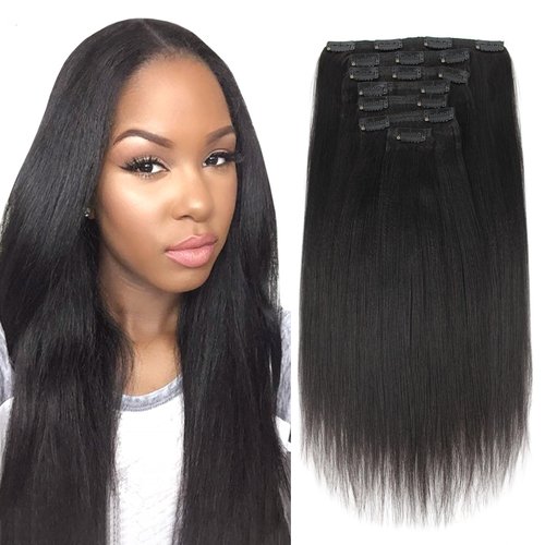 ABH AMAZINGBEAUTY HAIR Clip in Hair Extensions Real Human Hair Yaki Straight Clip ins for Black Women Natural Black 18 Inch Straight Clip in Hair Extensions Light Yaki Clip-in 7 Pcs With 17 Clips 120g