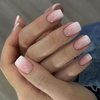 Press on Nails Short Square Fake Nails Press ons With Pink White Gradient Designs Simple Glue on Nails Full Cover False Nails Rtificial Acrylic Stick on Nails for Women 24 Pcs
