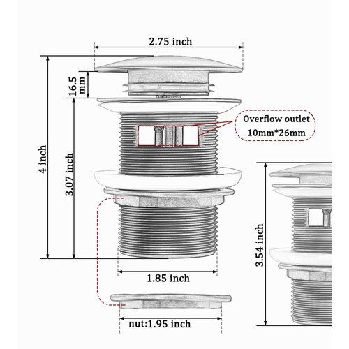 Brass Freestanding Tub Drain, Pop Up Freestanding Tub Drain Plug, Fits Most Freestanding Tub Drain Kits (Chrome)