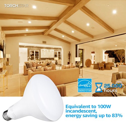 TORCHSTAR BR40 LED Light Bulbs, Indoor Flood Light, Dimmable, 3000K Warm White, 1400lm, E26 Base, Recessed Can Light, High Lumen, 17W (100W Eqv.), Flicker-Free, UL & Energy Star Listed, Pack of 4