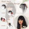 Vigorous Clip in Bangs 100% Real Human Hair Wipsy Fack Bangs Hair Clip With Topper Lace Bangs,360°Cover Natural Black Clip on Bangs for Women Hairpieces Curved Bangs for Daily Wear(Black)