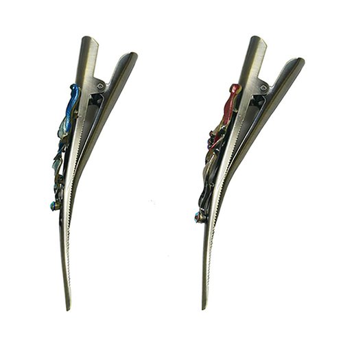 Set of 2 JCGY Flower Metal Alligator Beakclips Duckbill Long Narrow Hair Clips blueRose For All Hair Type