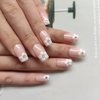 Chicque Rhinestone Press on Nails Short Crystal Stick on Nails French Glossy Fake Nails Festival False Nails for Women and Girls 24PCS (B)