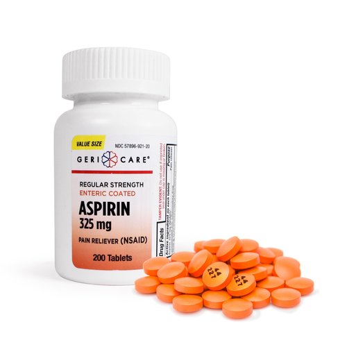 GeriCare Enteric Coated Aspirin Tablets 325mg (200 Count) NSAID Pain Reliever & Fever Reducer for Adults- Regular Strength Aspirin for Headache Arthritis Menstrual & Muscle Pain
