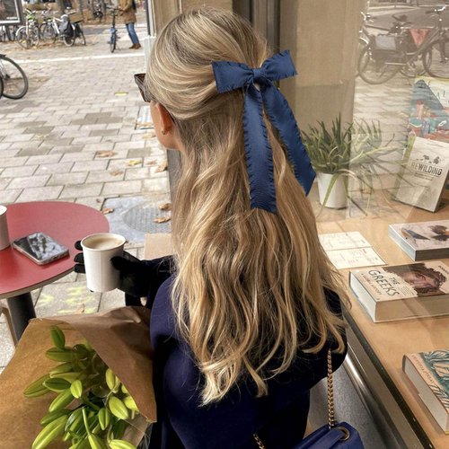 VOBOBE 2PCS Hair Bows for Women Girls, Navy Tassel Hair Ribbon Bowknot Hair Clips Barrettes Hair Accessories for Girl with Long Tail (Navy)