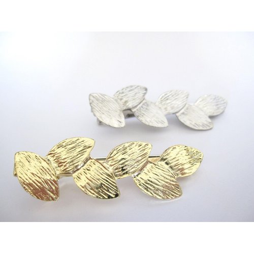 Generic Shiny gold or silver metal leaf leaves alligator hair clip for fine thin hair (Primary color: Silver)
