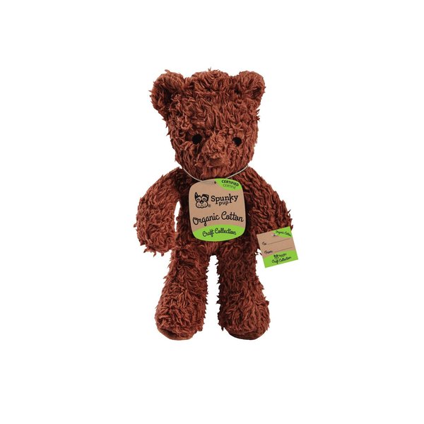 Spunky pup Organic Cotton Bear Dog Toy | Small Cuddle Squeaker Toy | Durable Strong Double Layered and Stitched | Natural Coconut Husk Stuffed | For Small to Medium Dogs | White/Cream or Brown/Natural