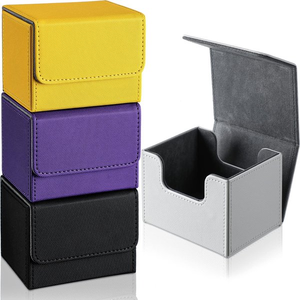 Yookeer 4 Pieces Leather Deck Card Boxes Cards Deck Game Box for Collectible Playing Card Box Compatible with MTG Commander Decks (Black, Purple, Yellow, White, Horizontal)