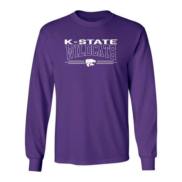 CornBorn K-State Wildcats Apparel Men Shirt - Long Sleeve Wildcats with 3-Stripe Powercat - Purple - Medium