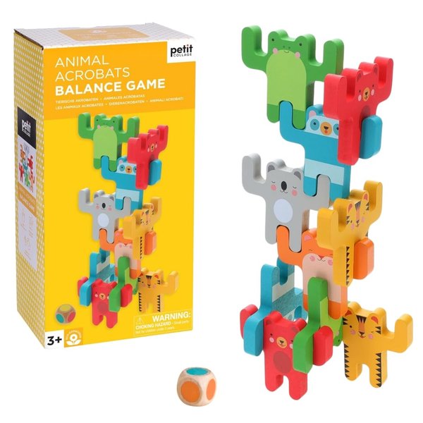 Petit Collage: Animal Acrobats | Wooden Animal Balancing Games | Includes 24 Wooden Animal Pieces | Don't Let The Animals Tumble Down! | Great for 2-4 Players Ages 3+