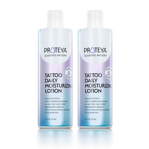 Proteya Tattoo Daily Moisturizing Lotion | Hydrating Daily Tattoo Care w/Niacinamide and Hyaluronic Acid to Enhance and Preserve Your Tattoos, 12 oz (2 Pack)