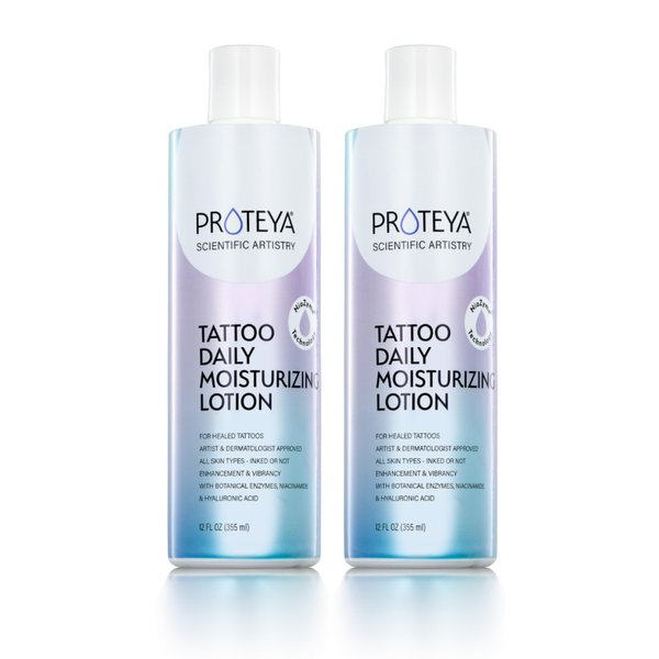 Proteya Tattoo Daily Moisturizing Lotion | Hydrating Daily Tattoo Care w/Niacinamide and Hyaluronic Acid to Enhance and Preserve Your Tattoos, 12 oz (2 Pack)