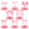 8pc Pink Bow Party Honeycomb Centerpiece, Pink Bow Coquette Birthday Supplies, Bow Wedding Bachelorette Party Decoration Supplies