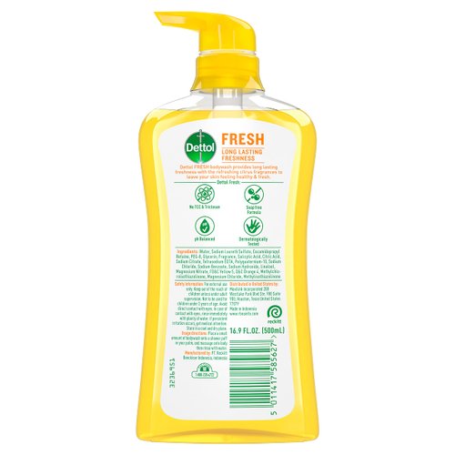 Dettol Fresh Body Wash and Shower Gel, Fresh Yuzu Citrus Scent Body Wash, 16.90 Fl Oz (Pack of 1)