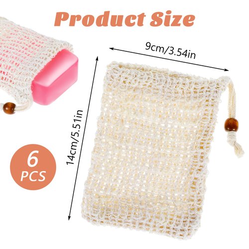6 Pcs Soap Saver Bag Soap Bags For Soap Bars Sisal Soap Saver Bag Exfoliating Soap Pouch With Drawstring Bar Soap Bag With Wooden Bead For Foaming And Drying Quick Drying Holder In Shower