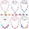 6 Sets Play Jewelry for Little Girls Princess Necklace Bracelet Set Includes Kid Beaded Necklace Bracelet with 8 Rings for Toddler Christmas Birthday Party Favors Cosplay(Mermaid, Rainbow Style)