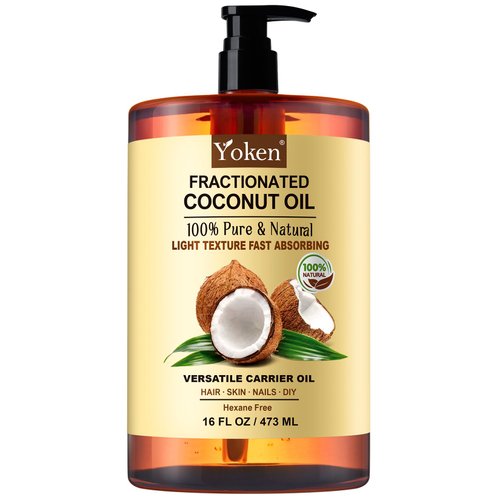 Yoken Fractionated Coconut Oil for Skin 16 Oz, 100% Pure & Natural Liquid Coconut Oil, Moisturizer for Hair, Face, Body, Carrier Oil for Essential Oils Mixing, Massage, Hexane Free, Unscented