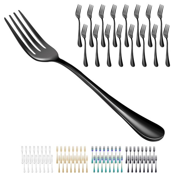 ITITT 16 Piece Dinner Forks, 8 Inch, Top Food Grade Extra-Fine Stainless Steel Silverware Forks(Black)