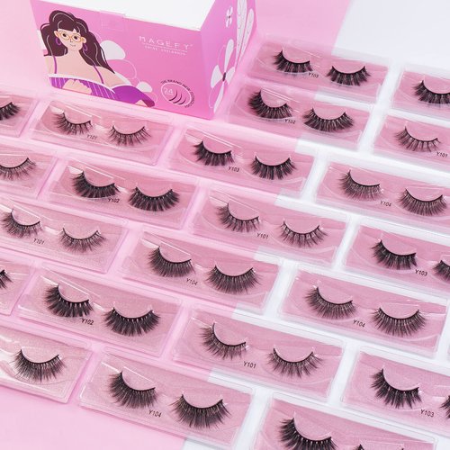 MAGEFY 24 Pairs Faux Mink Eyelashes, 4 Style Natural Fluffy False Eyelashes,Dramatic Reusable Fake Lashes Pack For Women
