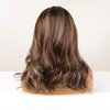 Qihang Ombre Brown Wigs for Women Highlight Middle Part Long Wavy Wig Shoulder Length Natural Synthetic Wigs Mixed Brown Ombre Wig for Daily Party Use