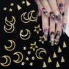 2Box Gold Nail Charms Hollow Moon Stars Nail Art Charms Nails Studs Mixed Metal Star Sriangle Nail Rivets Rhinestones 3D Alloy Star Nail Jewelry Nail Accessories for Women Girl DIY Nail Decoration Kit