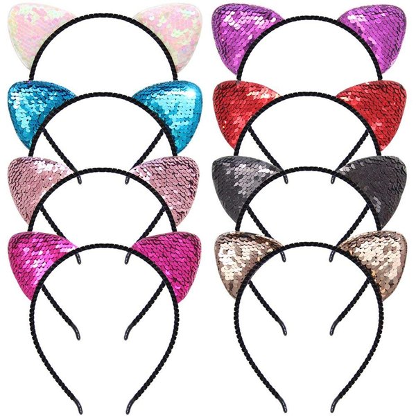 Beinou Reversible Sequin Cat Ears Headband Shiny Cat Ear Hair Hoops Cute Bling Kitty Hairband Hair Accessories for Women Girls Daily Wearing and Party Decoration
