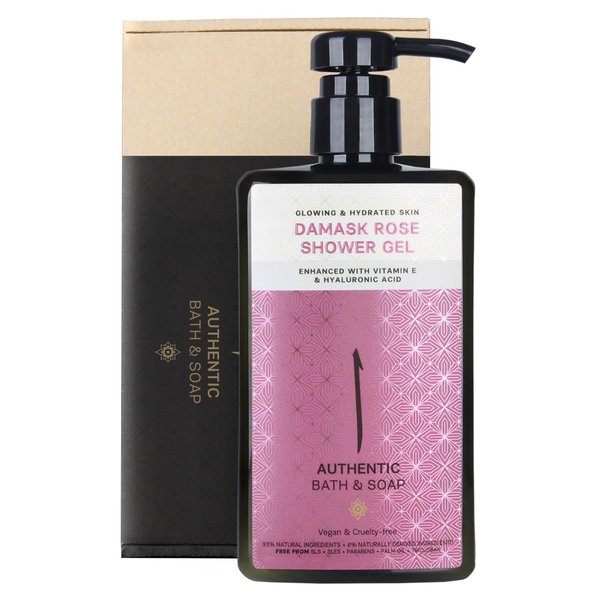 AUTHENTIC BATH & SOAP - Damask Rose Body Wash - with Vitamin E & Hyaluronic Acid, All Natural, Hydrating, Soothing, Radiant Skin, Shower Gel for Men & Women, Vegan, Cruelty Free 16.9 Fl Oz