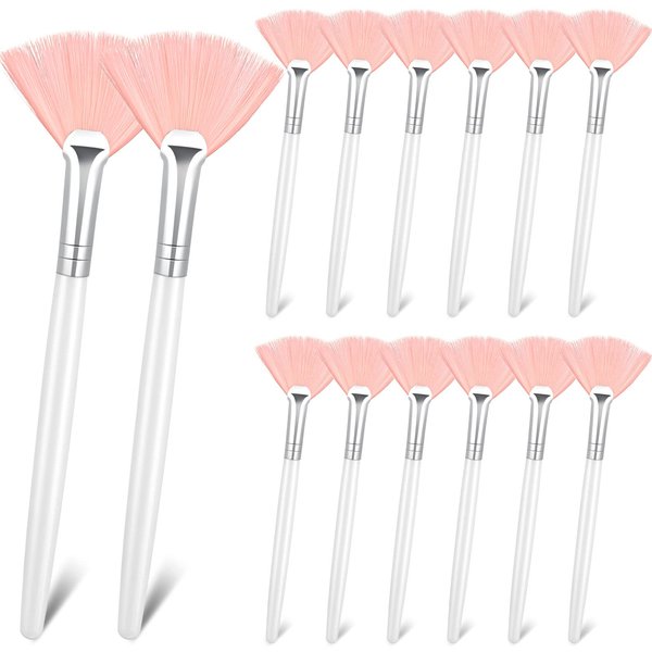 14 Pieces Fan Brushes Facial Applicator Brush Soft Fan Brushes Acid Applicator Brush Cosmetic Makeup Applicator Tools for Mud Cream (Pink)