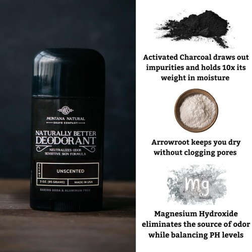 MNSC Unscented Naturally Better Deodorant - Magnesium and Activated Charcoal - Sensitive Skin Formula, Aluminum-Free, Baking Soda-Free, All-Natural, Plant-Derived, Made in USA