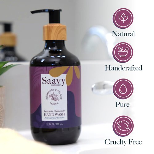 Saavy Naturals Lavender Chamomile Liquid Hand Soap Pump, Moisturizing Hand Liquid Soap with Aloe Vera, Essential Oils, and More, Gel-Based Natural Liquid Hand Soap, 12 Fl Oz, 2 Pack
