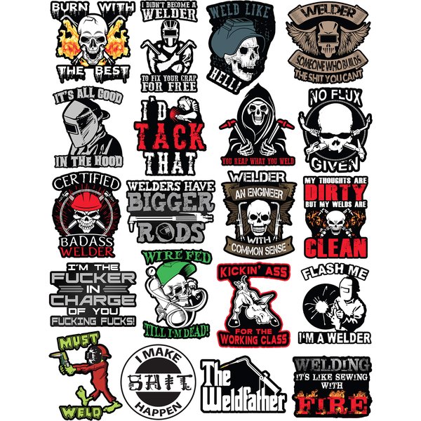 Welding Stickers for Welding Hood & Tool Box – 100% Vinyl Stickers – Stickers for Adults – Badass Welder Stickers Including, Flux, Rods, Hood, Flash, Fire, Welds
