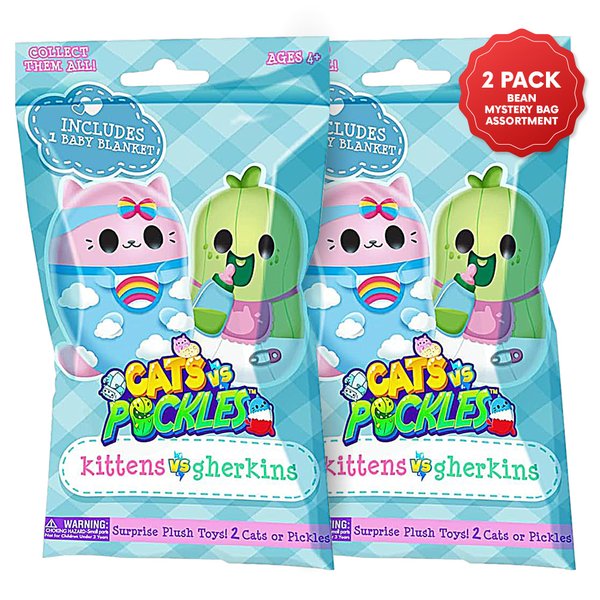 Kittens vs Gherkins - Mystery Bag - Contains 2 Pairs of 3" Bean Filled Plushies! Collect These as Stocking Stuffers, Fidget Toys or Sensory Toys. Great for Kids, Boys, & Girls - Collect Them All!