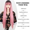 MISSQUEEN Light Pink Long Wigs with Bangs, Straight Long Pink Cosplay Wigs for Women,Pink Omber Wig Natural Looking for Party and Cosplay(30 Inch)