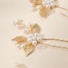 7 Pieces Gold U Shape Wedding Hair Pins for Bridesmaid Beads Leaf Wedding Hairpins Bridal Hair Clips for Bride Women and Flower Girls Hair Accessories