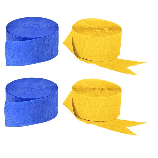 Blue and Gold Yellow Crepe Paper Streamers, 4 Rolls Total, Made in USA