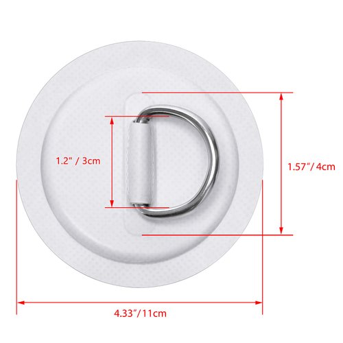 TOBWOLF 6 Pack 4.33" / 11cm Stainless Steel D-Ring Patch for Inflatable Boat Kayak Dinghy SUP, Circular D-Ring PVC Patch Stand-Up Paddleboard Canoe Rafting Accessories, NO Glue Included - White